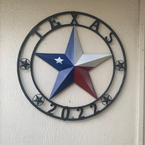 TEXAS 2022 STYLE CUSTOM NAME BARN STAR METAL LONESTAR 3d TWISTED BLACK ROPE RING WESTERN HOME DECOR   HANDMADE 24",32",36"