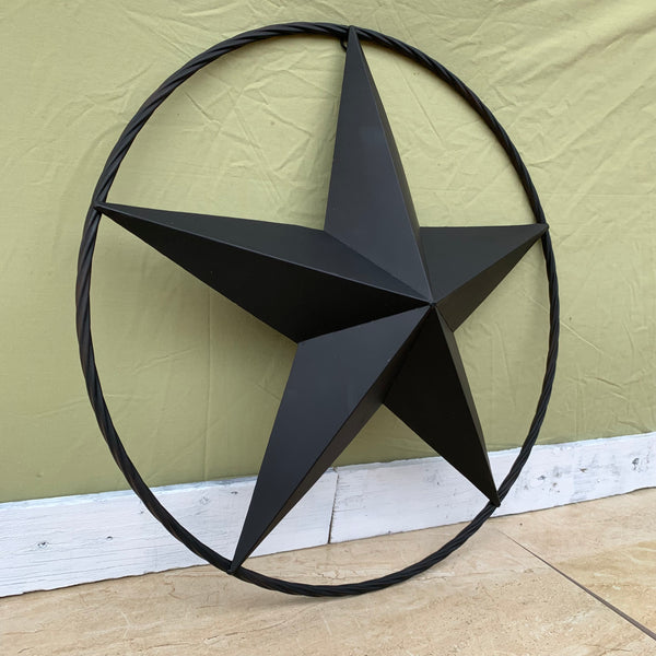 RUSTIC BLACK BARN STAR METAL LONE STAR 3d TWISTED ROPE RING WESTERN HOME DECOR HANDMADE NEW 12",16",24",32",36"-#EH10608