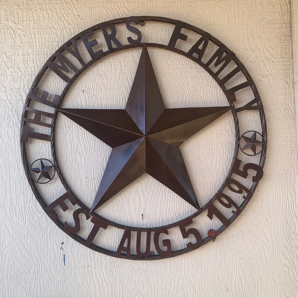 MYERS STYLE YOUR CUSTOM NAME STAR BARN STAR METAL LONE STAR WESTERN HOME DECOR RUSTIC BLACK HANDMADE 24",32",36",50"