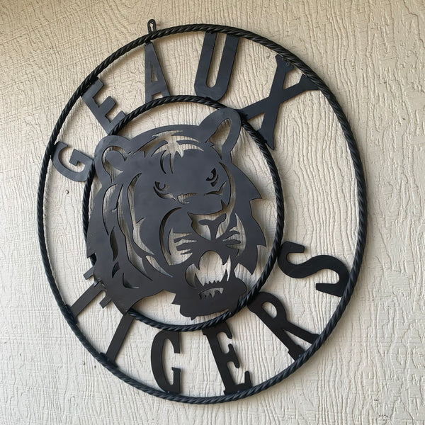 GEAUX TIGERS BLACK CUSTOM METAL VINTAGE CRAFT SIGN TEAM HANDMADE