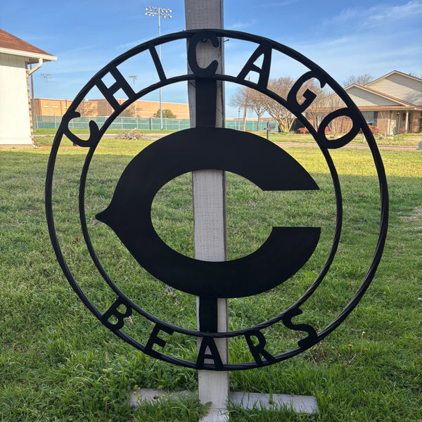 CHICAGO BEARS CUSTOM METAL VINTAGE CRAFT SIGN TEAM RISTIC BLACK HANDMADE