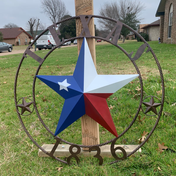 1836 TEXAS FLAG STAR RED WHITE BLUE TWISTED BRONZE RING WESTERN HOME DECOR HANDMADE NEW
