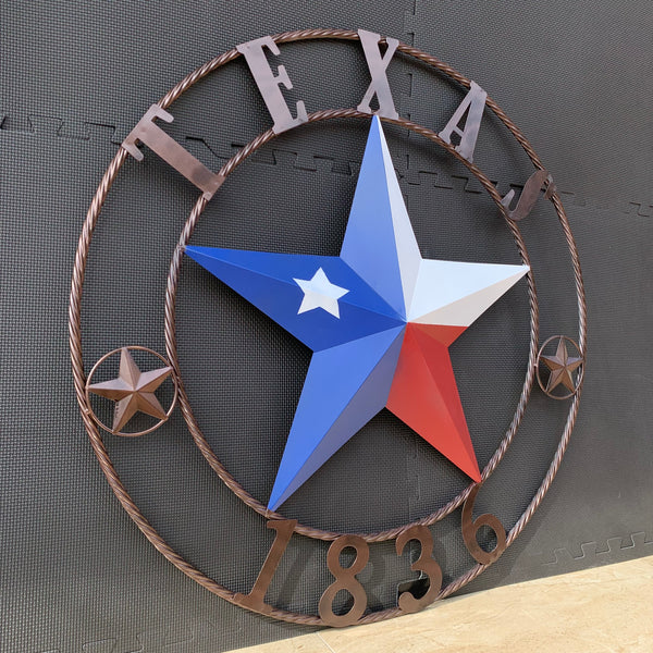1836 TEXAS FLAG STAR RED WHITE BLUE TWISTED BRONZE RING WESTERN HOME DECOR HANDMADE NEW