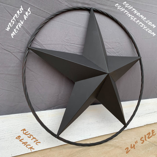RUSTIC BLACK BARN STAR 3d TWISTED ROPE RING WESTERN HOME DECOR HANDMADE NEW 3" TO 72"-#EH10608