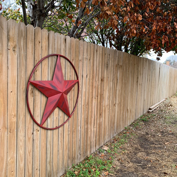 RED DISTRESSED STAR TWO TONE TEXTURE BARN STAR METAL LONESTAR TWISTED ROPE RING WESTERN HOME DECOR HANDMADE NEW