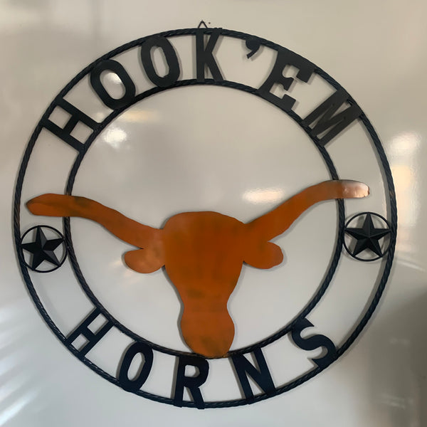 HOOKEM HORNS WITH LONE STAR TEXAS LONGHORNS HOOK EM METAL CUSTOM VINTAGE CRAFT WALL ART TEAM SIGN HANDMADE
