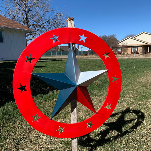 24" WIDE BAND RING BARN STAR METAL LONE STAR 3d WALL ART WESTERN HOME DECOR HANDMADE NEW #EH12758