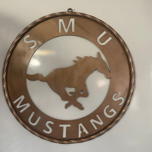 SMU MUSTANGS HAMMERED COPPER METAL CUSTOM VINTAGE CRAFT WALL ART TEAM SIGN HANDMADE