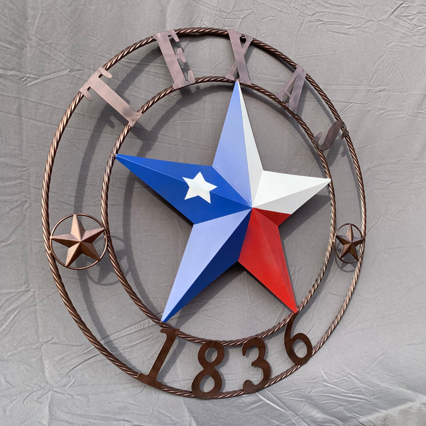 1836 TEXAS FLAG STAR RED WHITE BLUE TWISTED BRONZE RING WESTERN HOME DECOR HANDMADE NEW