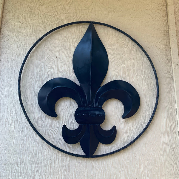 #EH10764 NAVY BLUE 24",36" FLEUR DE LIS METAL WALL ART SIGN WESTERN HOME DECOR HANDMADE NEW