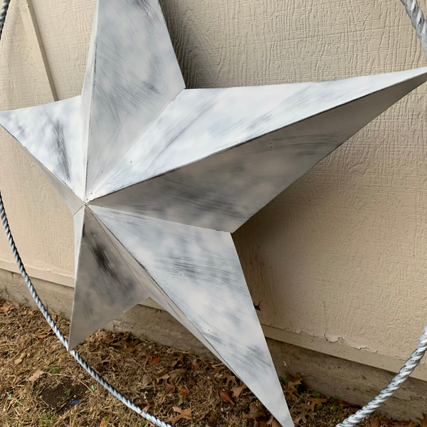 5 FOOT WHITE DISTRESSED STAR TWO TONE TEXTURE BARN STAR METAL LONESTAR TWISTED ROPE RING WESTERN HOME DECOR HANDMADE NEW