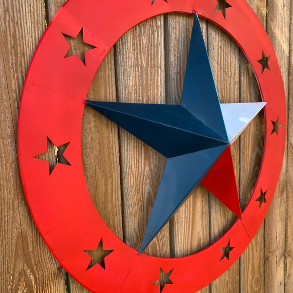 24" WIDE BAND RING BARN STAR METAL LONE STAR 3d WALL ART WESTERN HOME DECOR HANDMADE NEW #EH12758