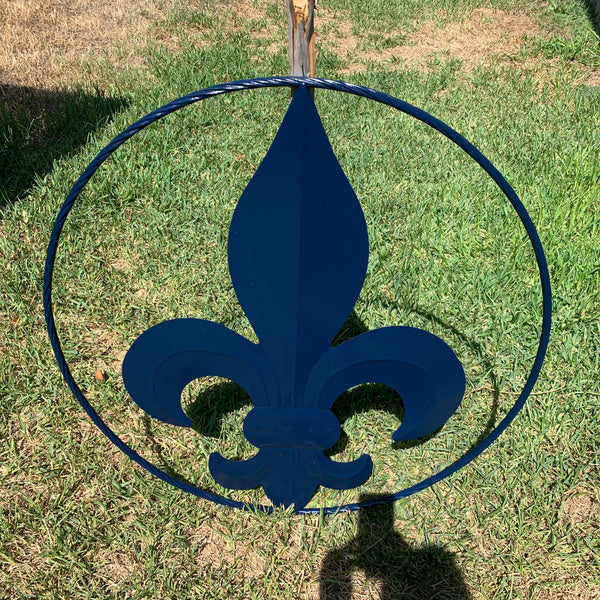 #EH10764 NAVY BLUE 24",36" FLEUR DE LIS METAL WALL ART SIGN WESTERN HOME DECOR HANDMADE NEW