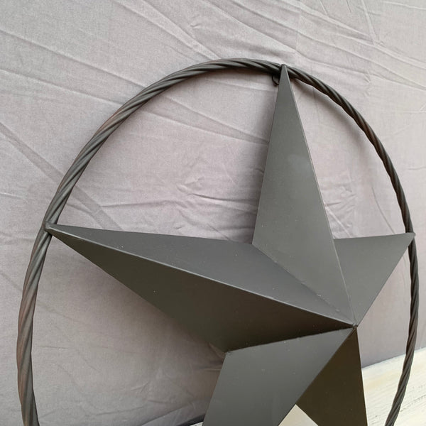 RUSTIC BLACK BARN STAR METAL LONE STAR 3d TWISTED ROPE RING WESTERN HOME DECOR HANDMADE NEW 12",16",24",32",36"-#EH10608