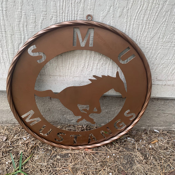 SMU MUSTANGS HAMMERED COPPER METAL CUSTOM VINTAGE CRAFT WALL ART TEAM SIGN HANDMADE