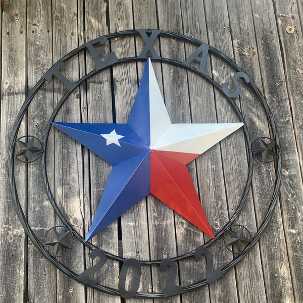 TEXAS 2022 STYLE CUSTOM NAME BARN STAR METAL LONESTAR 3d TWISTED BLACK ROPE RING WESTERN HOME DECOR   HANDMADE 24",32",36"