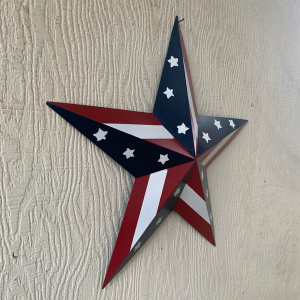 #EH11753 USA BARN STAR AMERICAN FLAG STAR RED WHITE & BLUE METAL STAR HANDMADE NEW 12",24",30"
