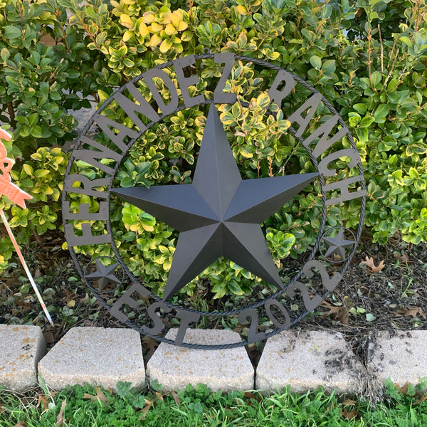 FERNANDEZ RANCH STYLE YOUR CUSTOM NAME STAR BARN STAR METAL LONE STAR WESTERN HOME DECOR RUSTIC BLACK HANDMADE 24",32",36",50"