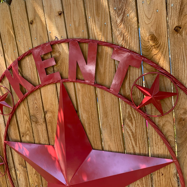 KENT STYLE YOUR CUSTOM STAR METAL NAME RUSTIC BURGUNDY RED CUSTOM 3d STAR METAL NAME BARN STAR TWISTED ROPE RING DESIGN METAL WALL ART HOME DECOR ANY SIZE