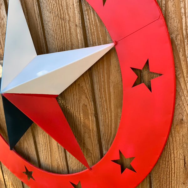24" WIDE BAND RING BARN STAR METAL LONE STAR 3d WALL ART WESTERN HOME DECOR HANDMADE NEW #EH12758