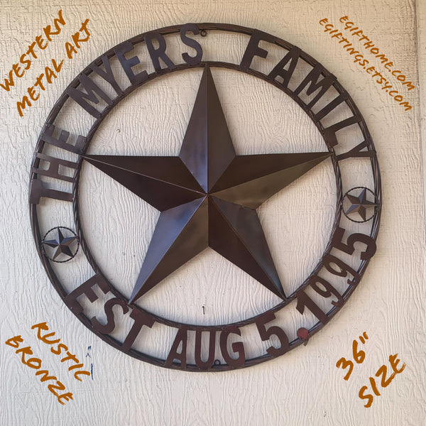 MYERS STYLE YOUR CUSTOM NAME STAR BARN STAR METAL LONE STAR WESTERN HOME DECOR RUSTIC BLACK HANDMADE 24",32",36",50"