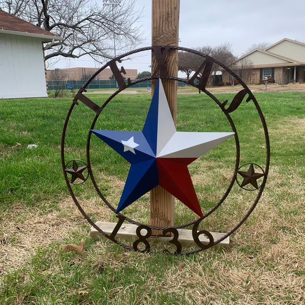 1836 TEXAS FLAG STAR RED WHITE BLUE TWISTED BRONZE RING WESTERN HOME DECOR HANDMADE NEW