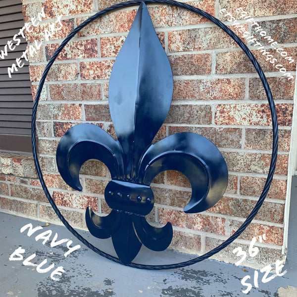 #EH10764 NAVY BLUE 24",36" FLEUR DE LIS METAL WALL ART SIGN WESTERN HOME DECOR HANDMADE NEW