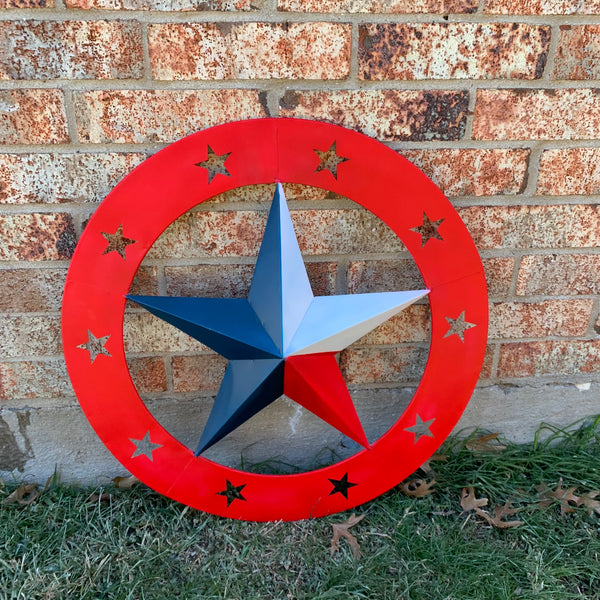 24" WIDE BAND RING BARN STAR METAL LONE STAR 3d WALL ART WESTERN HOME DECOR HANDMADE NEW #EH12758