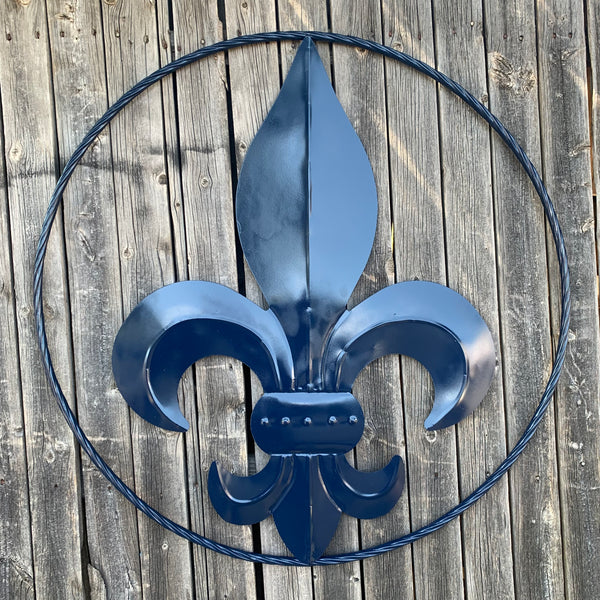 #EH10764 NAVY BLUE 24",36" FLEUR DE LIS METAL WALL ART SIGN WESTERN HOME DECOR HANDMADE NEW