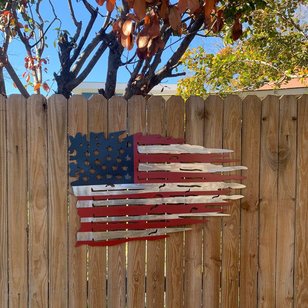 USA TATTERED AMERICAN FLAG METAL WALL ART WESTERN HOME DECOR HANDMADE NEW