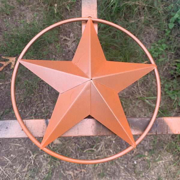 ORANGE COPPER SOLID RING BARN STAR 3",4",6",9",12" METAL LONE STAR WESTERN HOME DECOR HANDMADE-#EH10026
