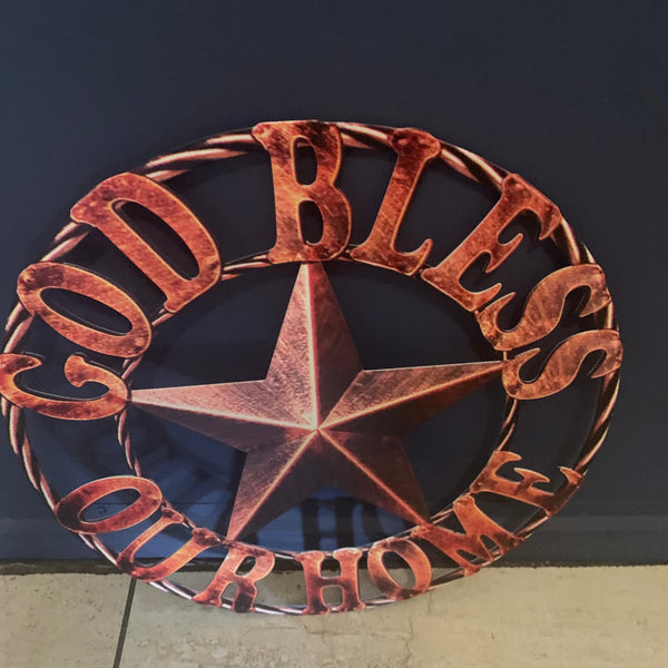 #EH11364 12" GOD BLESS OUR HOME METAL FLAT SIGN NOT 3D STAR LASERCUT ART WESTERN HOME DECOR HANDMADE NEW