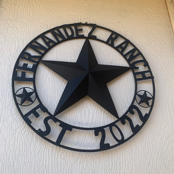 FERNANDEZ RANCH STYLE YOUR CUSTOM NAME STAR BARN STAR METAL LONE STAR WESTERN HOME DECOR RUSTIC BLACK HANDMADE 24",32",36",50"