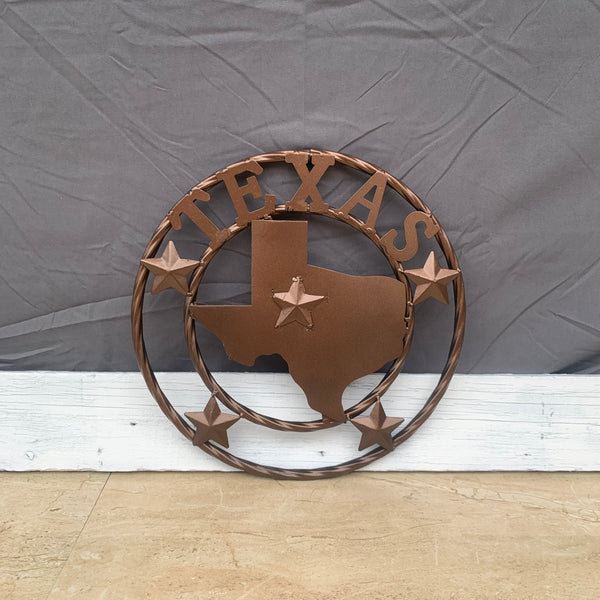 12" STATE OF TEXAS MAP RUSTIC BRONZE TWISTED RING METAL SIGN WESTERN HOME DECOR HANDMADE NEW