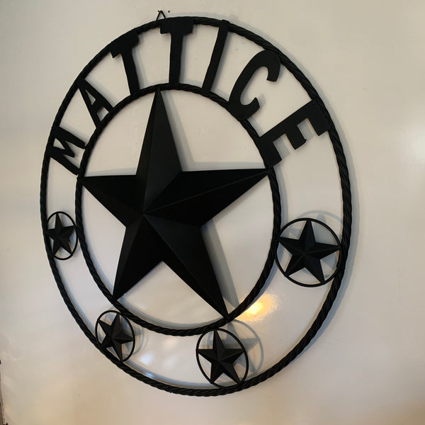 MATTICE STYLE BLACK STAR YOUR CUSTOM NAME BARN METAL STAR 3d TWISTED ROPE RING WESTERN HOME DECOR HANDMADE 24",32",36",50"