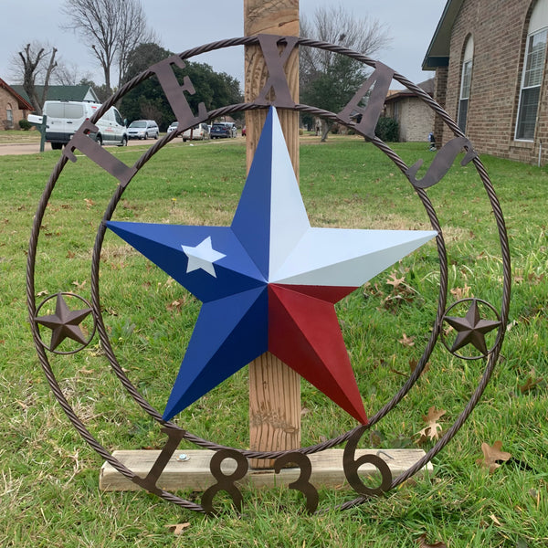 1836 TEXAS FLAG STAR RED WHITE BLUE TWISTED BRONZE RING WESTERN HOME DECOR HANDMADE NEW