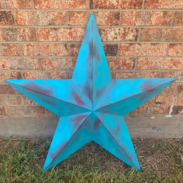 #EH10540 TURQUOISE DISTRESSED TWO TONE BARN STAR METAL ART WESTERN HOME DECOR HANDMADE NEW