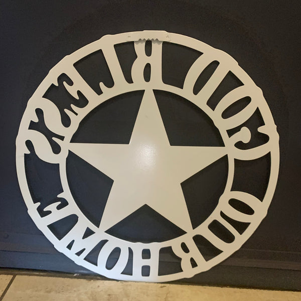 #EH11364 12" GOD BLESS OUR HOME METAL FLAT SIGN NOT 3D STAR LASERCUT ART WESTERN HOME DECOR HANDMADE NEW