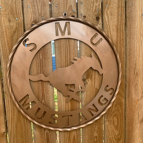 SMU MUSTANGS HAMMERED COPPER METAL CUSTOM VINTAGE CRAFT WALL ART TEAM SIGN HANDMADE