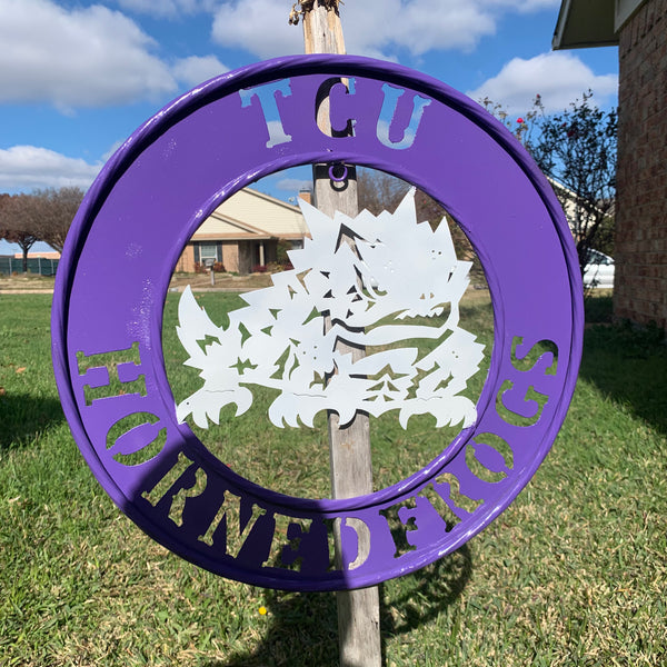 18",24",32" TCU HORNED FROGS CUSTOM METAL VINTAGE CRAFT TEAM SIGN WESTERN HOME DECOR HANDMADE