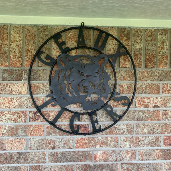 GEAUX TIGERS BLACK CUSTOM METAL VINTAGE CRAFT SIGN TEAM HANDMADE