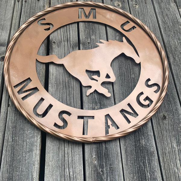 SMU MUSTANGS HAMMERED COPPER METAL CUSTOM VINTAGE CRAFT WALL ART TEAM SIGN HANDMADE