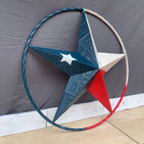 TEXAS LICENSE PLATE STAR RED WHITE & BLUE BARN METAL LONE STAR WESTERN HOME DECOR HANDMADE NEW 12",16",24",32",36"