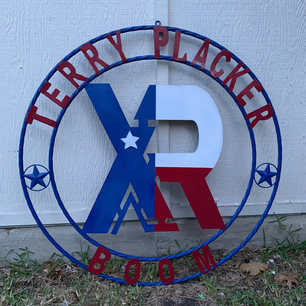 #EH11299 CUSTOM NAME XR ROOFING STYLE SIGN RED,WHITE & BLUE TEXAS FLAG LOGO HANDMADE