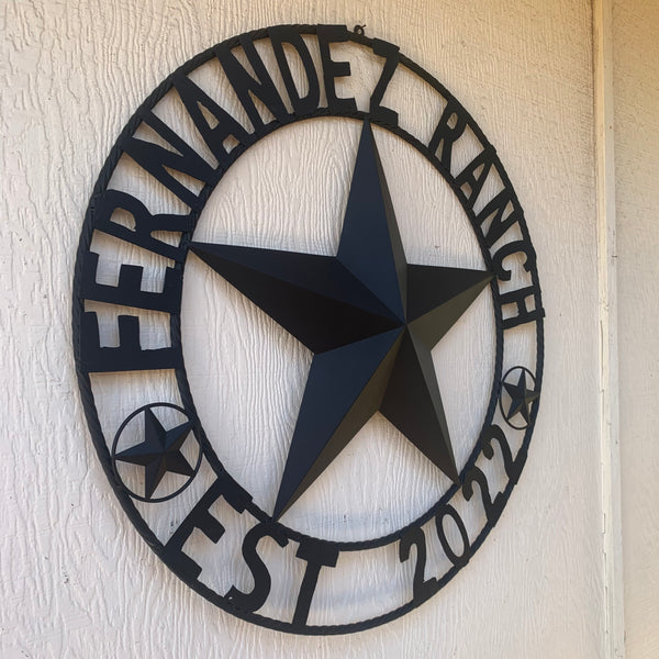 FERNANDEZ RANCH STYLE YOUR CUSTOM NAME STAR BARN STAR METAL LONE STAR WESTERN HOME DECOR RUSTIC BLACK HANDMADE 24",32",36",50"