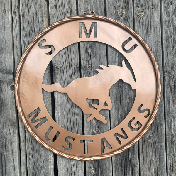 SMU MUSTANGS HAMMERED COPPER METAL CUSTOM VINTAGE CRAFT WALL ART TEAM SIGN HANDMADE