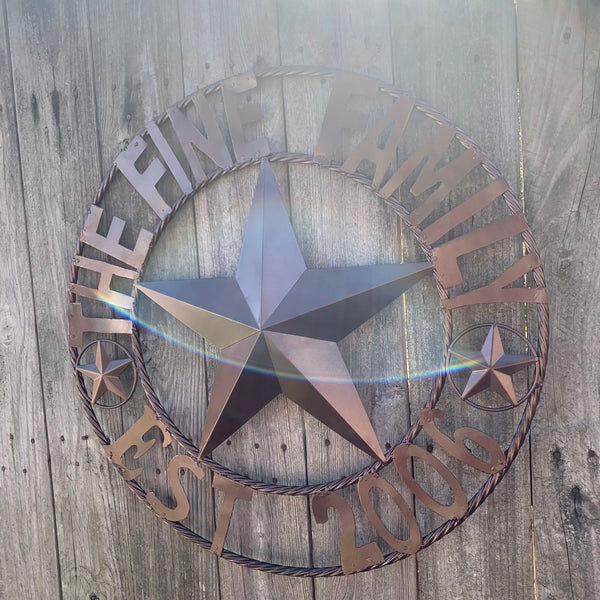 FINE FAMILY STYLE YOUR CUSTOM NAME STAR BARN STAR METAL LONE STAR WESTERN HOME DECOR RUSTIC BRONZE HANDMADE 24",32",36",50"