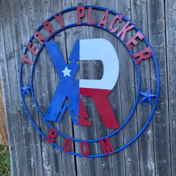 #EH11299 CUSTOM NAME XR ROOFING STYLE SIGN RED,WHITE & BLUE TEXAS FLAG LOGO HANDMADE