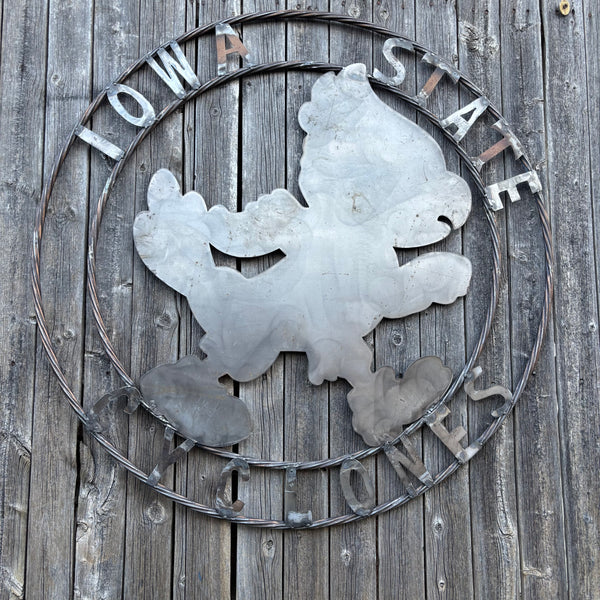 12", 18", 24", 32" IOWA STATE CYCLONES CUSTOM RAW METAL VINTAGE CRAFT TEAM SIGN HANDMADE 36",40",44",50"