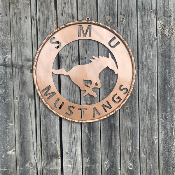 SMU MUSTANGS HAMMERED COPPER METAL CUSTOM VINTAGE CRAFT WALL ART TEAM SIGN HANDMADE